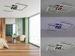 LED Deckenleuchte ARRIBO Schwarz 3 Stufen Dimmer & Farbwechsler, Breite 85cm