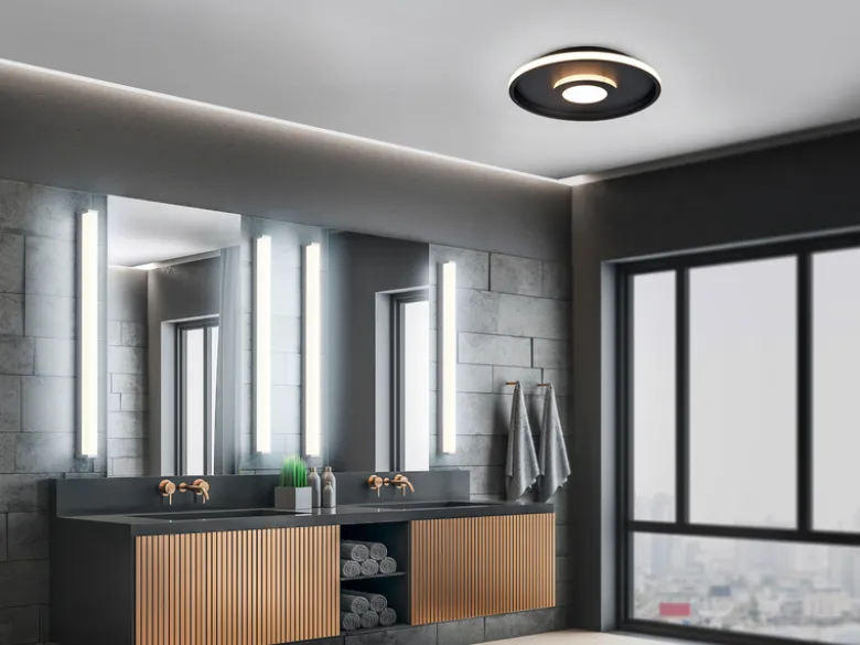 LED Deckenleuchte ASCARI rund Schwarz matt dimmbar IP44, Ø 40cm