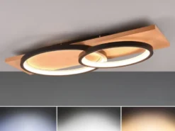 LED Deckenleuchte BARCA dimmbar Naturholz Metall Schwarz, Breite 75cm