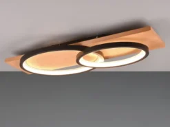 LED Deckenleuchte BARCA dimmbar Naturholz Metall Schwarz, Breite 75cm