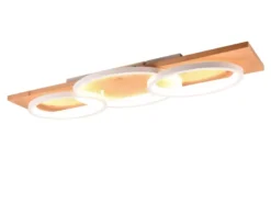LED Deckenleuchte BARCA dimmbar Naturholz, Metall Weiß, Breite 97cm