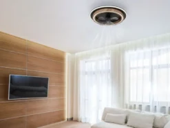 LED Deckenleuchte BOZAN rund mit Ventilator & Fernbedienung Holzoptik, Ø 50cm
