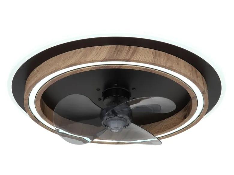 LED Deckenleuchte BOZAN rund mit Ventilator & Fernbedienung Holzoptik, Ø 50cm
