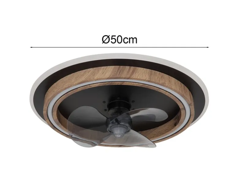 LED Deckenleuchte BOZAN rund mit Ventilator & Fernbedienung Holzoptik, Ø 50cm
