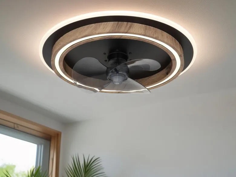 LED Deckenleuchte BOZAN rund mit Ventilator & Fernbedienung Holzoptik, Ø 50cm