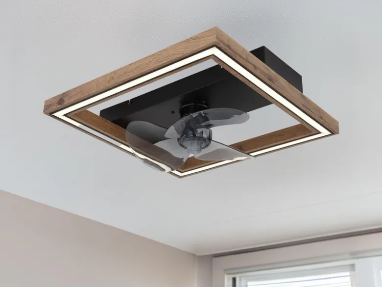 LED Deckenleuchte CELINATA mit Ventilator & Fernbedienung Holzoptik, Breite 44cm