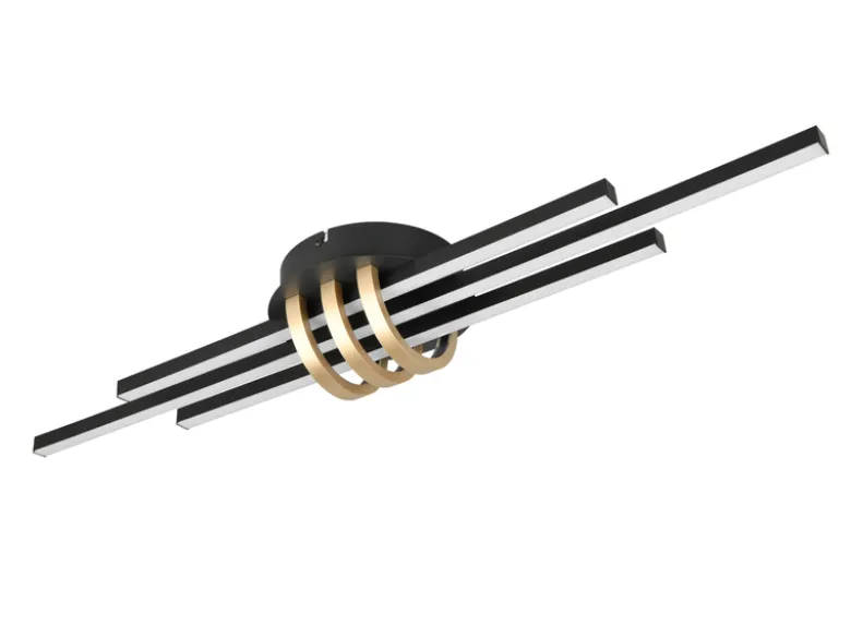 LED Deckenleuchte CINTO in Schwarz Gold, dimmbar, Breite 81cm