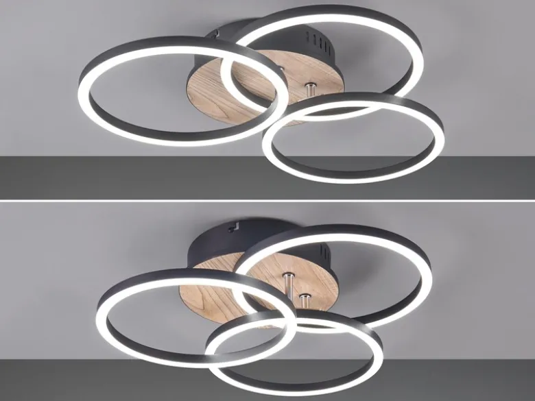 LED Deckenleuchte CIRCLE 3 Ringe Schwarz mit Fernbedienung & Tageslicht Ø 43cm