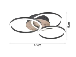 LED Deckenleuchte CIRCLE 3 Ringe Schwarz mit Fernbedienung & Tageslicht Ø 43cm
