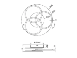 LED Deckenleuchte CIRCLE Schwarz 3 Ringe verstellbar Nachtlicht, Ø 43cm
