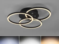 LED Deckenleuchte CIRCLE Schwarz 3 Ringe verstellbar Nachtlicht, Ø 43cm