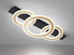 LED Deckenleuchte CIRCLE Schwarz Gold mit Fernbedienung dimmbar, Breite 76cm
