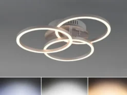 LED Deckenleuchte CIRCLE Silber 3 Ringe verstellbar Nachtlicht, Ø 43cm