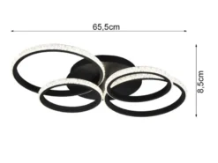 LED Deckenleuchte CIRES dimmbar, Kristall Ringe schwenkbar, Schwarz, Breite 65cm
