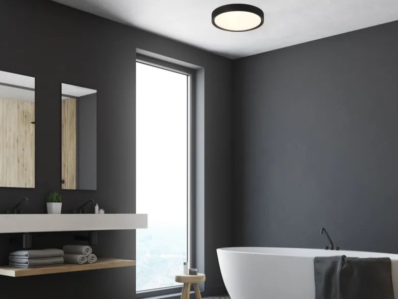 LED Deckenleuchte CLARIMO in Schwarz matt IP44 Badlampe, Ø 33cm