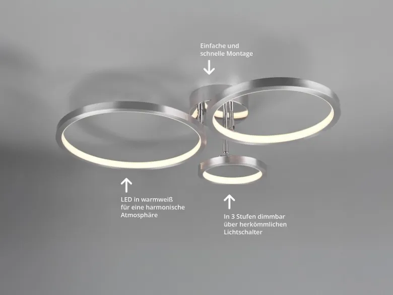 LED Deckenleuchte CORNA schwenkbar & dimmbar, Silber Breite 71cm