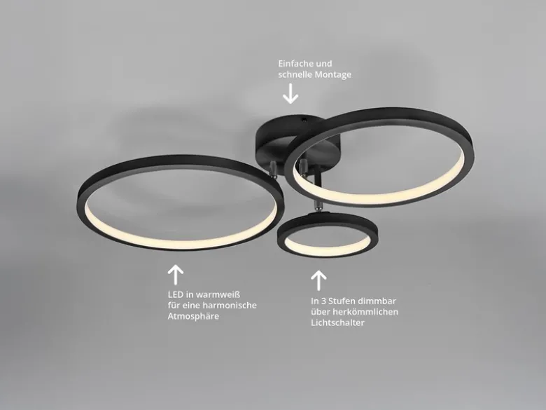 LED Deckenleuchte CORNA schwenkbar & dimmbar, Schwarz Breite 71cm