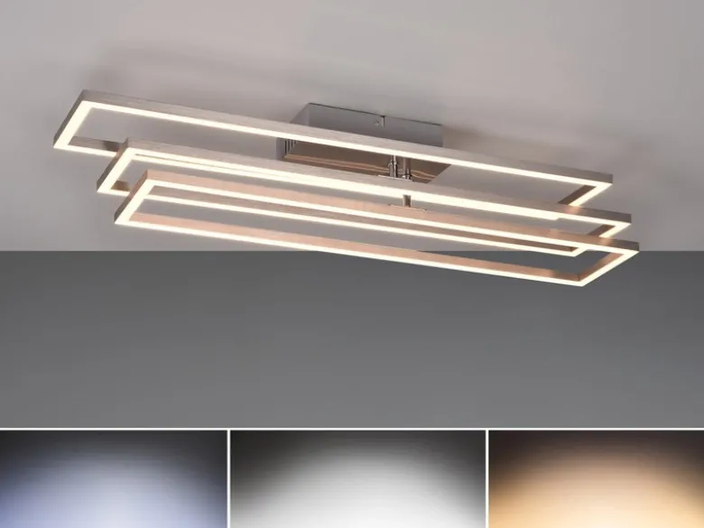 LED Deckenleuchte CORSO mit Fernbedienung & Tageslicht, Silber Breite: 66cm