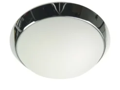 LED Deckenleuchte / Deckenschale rund, Opalglas matt, Dekorring Chrom, Ø 40cm