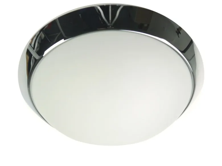 LED Deckenleuchte / Deckenschale rund, Opalglas matt, Dekorring Chrom, Ø 40cm