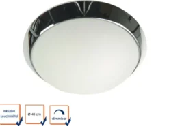 LED Deckenleuchte / Deckenschale rund, Opalglas matt, Dekorring Chrom, Ø 40cm