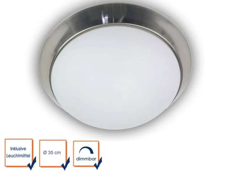 LED Deckenleuchte / Deckenschale, Opalglas matt, Dekorring Nickel matt, Ø 35cm