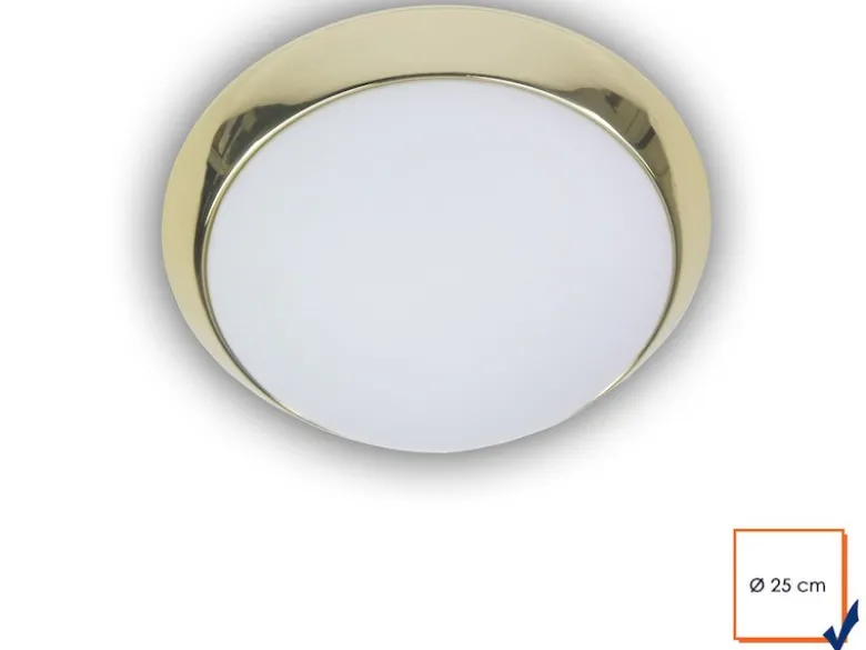 LED Deckenleuchte Deckenschale Opalglas matt, Dekorring Messing poliert, Ø 25cm