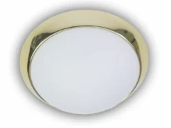 LED Deckenleuchte Deckenschale Opalglas matt, Dekorring Messing poliert, Ø 25cm