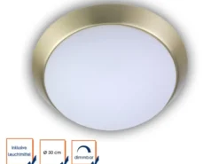 LED Deckenleuchte Deckenschale Opalglas matt Dekorring Messing matt, Ø 30cm