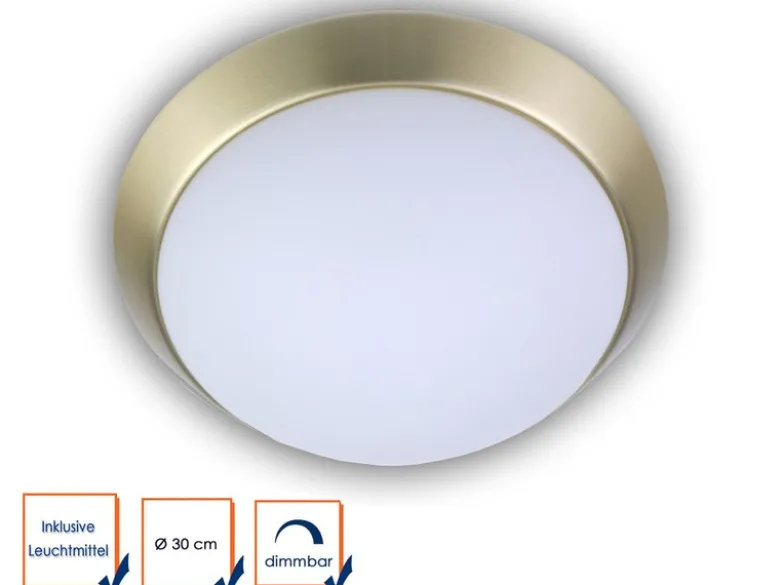 LED Deckenleuchte Deckenschale Opalglas matt Dekorring Messing matt, Ø 30cm