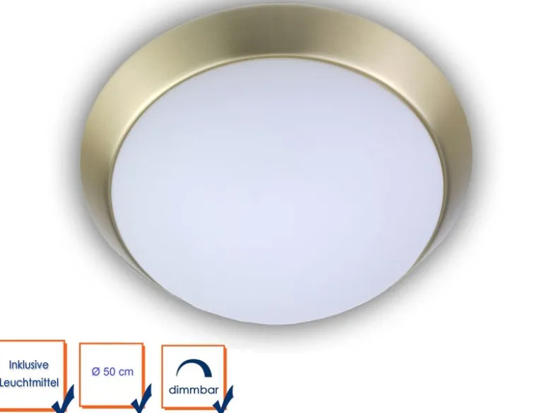 LED Deckenleuchte Deckenschale Opalglas matt Dekorring Messing matt, Ø 50cm