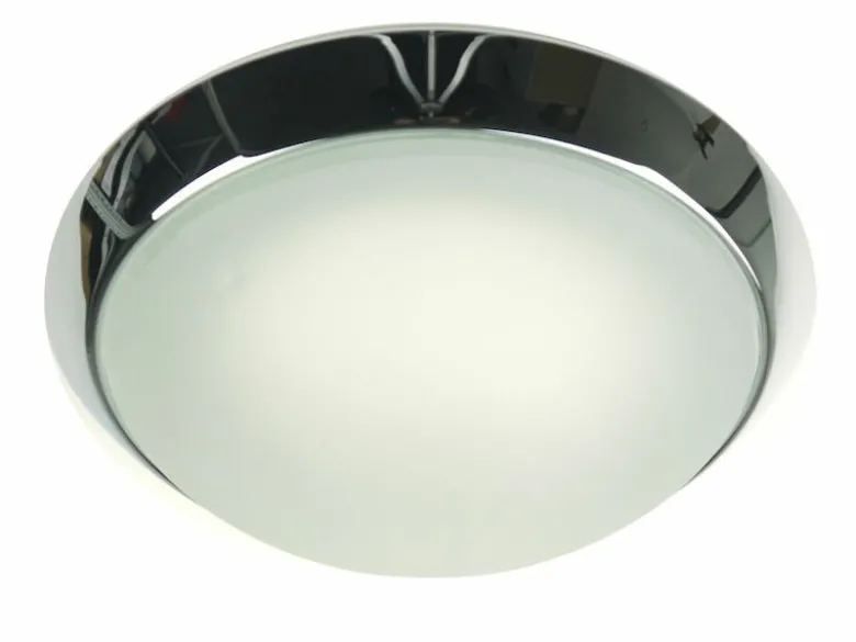 LED Deckenleuchte / Deckenschale rund, Glas Alabaster, Dekorring Chrom, Ø 25cm