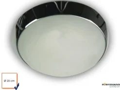 LED Deckenleuchte / Deckenschale rund, Glas Alabaster, Dekorring Chrom, Ø 25cm