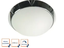 LED Deckenleuchte / Deckenschale rund, Opalglas matt, Dekorring Chrom, Ø 30cm