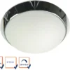 LED Deckenleuchte / Deckenschale rund, Opalglas matt, Dekorring Chrom, Ø 35cm