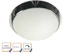 LED Deckenleuchte / Deckenschale rund, Opalglas matt, Dekorring Chrom, Ø 35cm