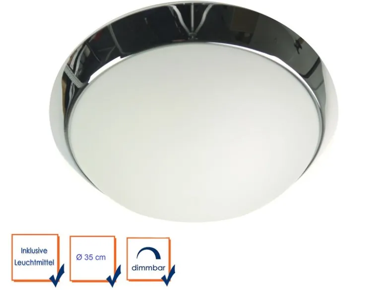 LED Deckenleuchte / Deckenschale rund, Opalglas matt, Dekorring Chrom, Ø 35cm