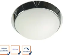 LED Deckenleuchte / Deckenschale rund, Opalglas matt, Dekorring Chrom, Ø 50cm