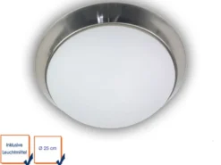 LED Deckenleuchte / Deckenschale, Opalglas matt, Dekorring Nickel matt, Ø 25cm