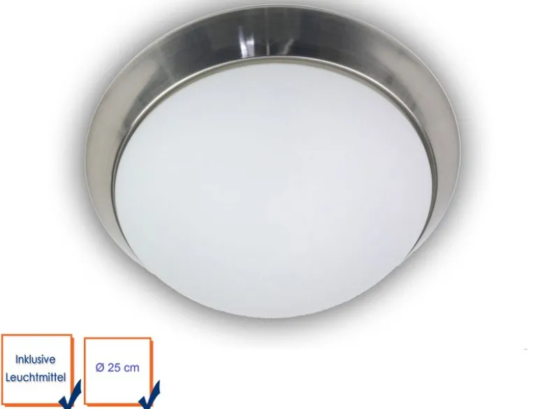 LED Deckenleuchte / Deckenschale, Opalglas matt, Dekorring Nickel matt, Ø 25cm