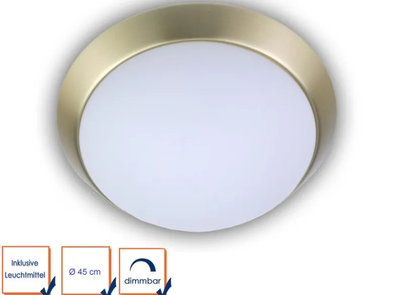 LED Deckenleuchte Deckenschale Opalglas matt Dekorring Messing matt, Ø 45cm