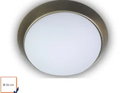LED Deckenleuchte / Deckenschale, Opalglas matt, Dekorring Altmessing, Ø 25cm