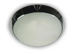 LED Deckenleuchte / Deckenschale rund, Glas Alabaster, Dekorring Chrom, Ø 30cm