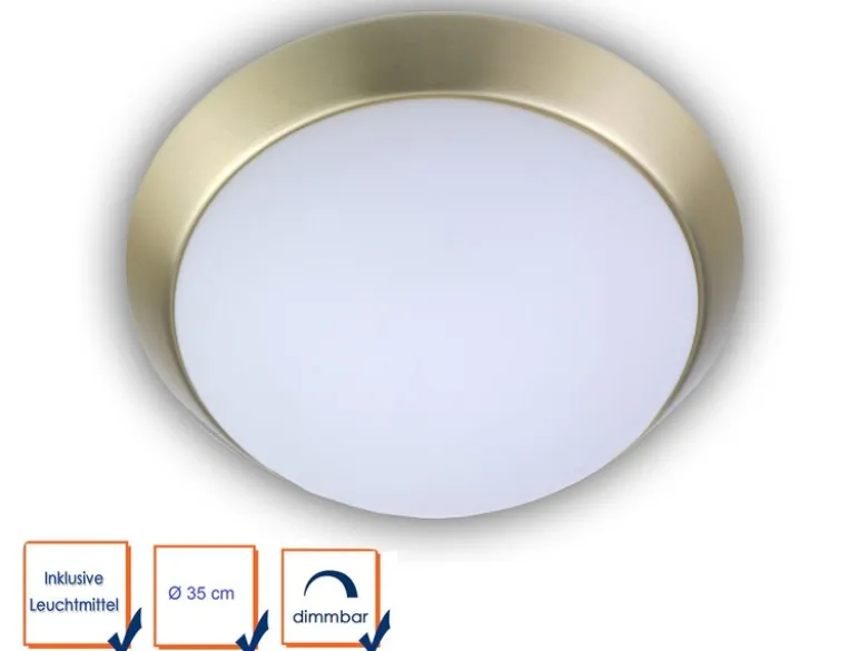 LED Deckenleuchte Deckenschale Opalglas matt Dekorring Messing matt, Ø 35cm