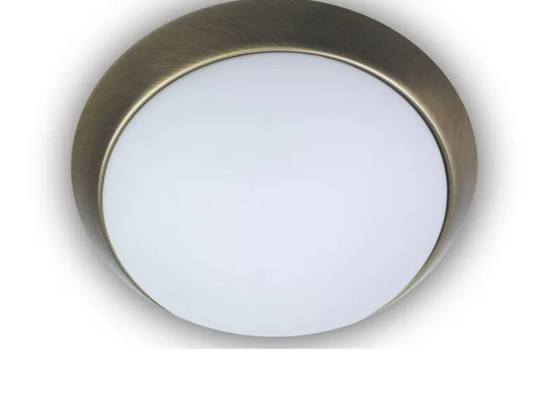 LED Deckenleuchte / Deckenschale, Opalglas matt, Dekorring Altmessing, Ø 30cm