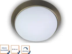 LED Deckenleuchte / Deckenschale, Opalglas matt, Dekorring Altmessing, Ø 40cm