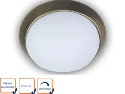 LED Deckenleuchte / Deckenschale, Opalglas matt, Dekorring Altmessing, Ø 45cm