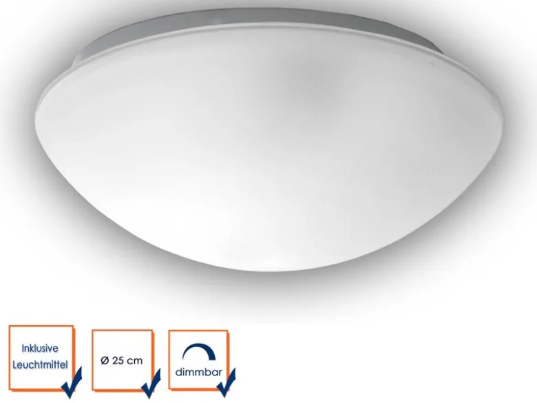 LED Deckenleuchte / Deckenschale rund, Glas satiniert mit Klarrand, Ø 25cm