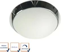 LED Deckenleuchte / Deckenschale rund, Opalglas matt, Dekorring Chrom, Ø 45cm