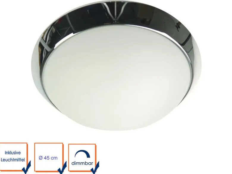 LED Deckenleuchte / Deckenschale rund, Opalglas matt, Dekorring Chrom, Ø 45cm